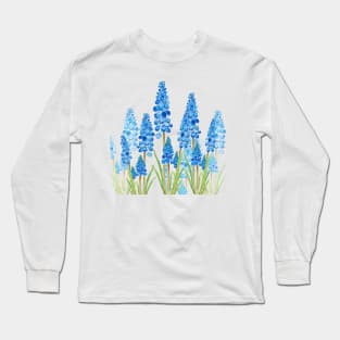 blue grape hyacinth watercolor Long Sleeve T-Shirt